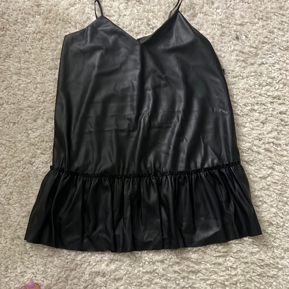 Faux leather V-neck cami mini shift dress
